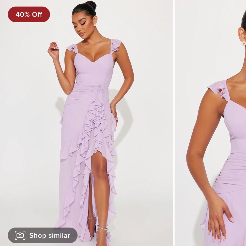 Fashion Nova Lavender Ruffle Chiffon Maxi Dress